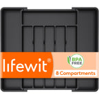 Lifewit Silverware Drawer Organizer, Expandable Utensil Tray for Kitchen, BPA Free Flatware and Cutlery Holder, Adjustable Plastic Storage for Spoons Forks Knives, 8.5-14 x 12", Black