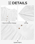 Talisea Plus Size White Dress Eyelet Summer Casual Beach Graduation Short Sleeve Ruffle Tiered Button Boho Sundress Women