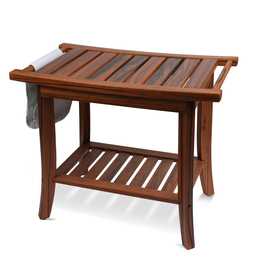 Graceware Teak Shower Bench, Shower Benches for Inside Shower to Sit on, Bathroom Bench Waterproof, Wood Shower Bench, Bench Seat for Bathroom and Entrance (Wooden Pattern, 22"×13"×19")