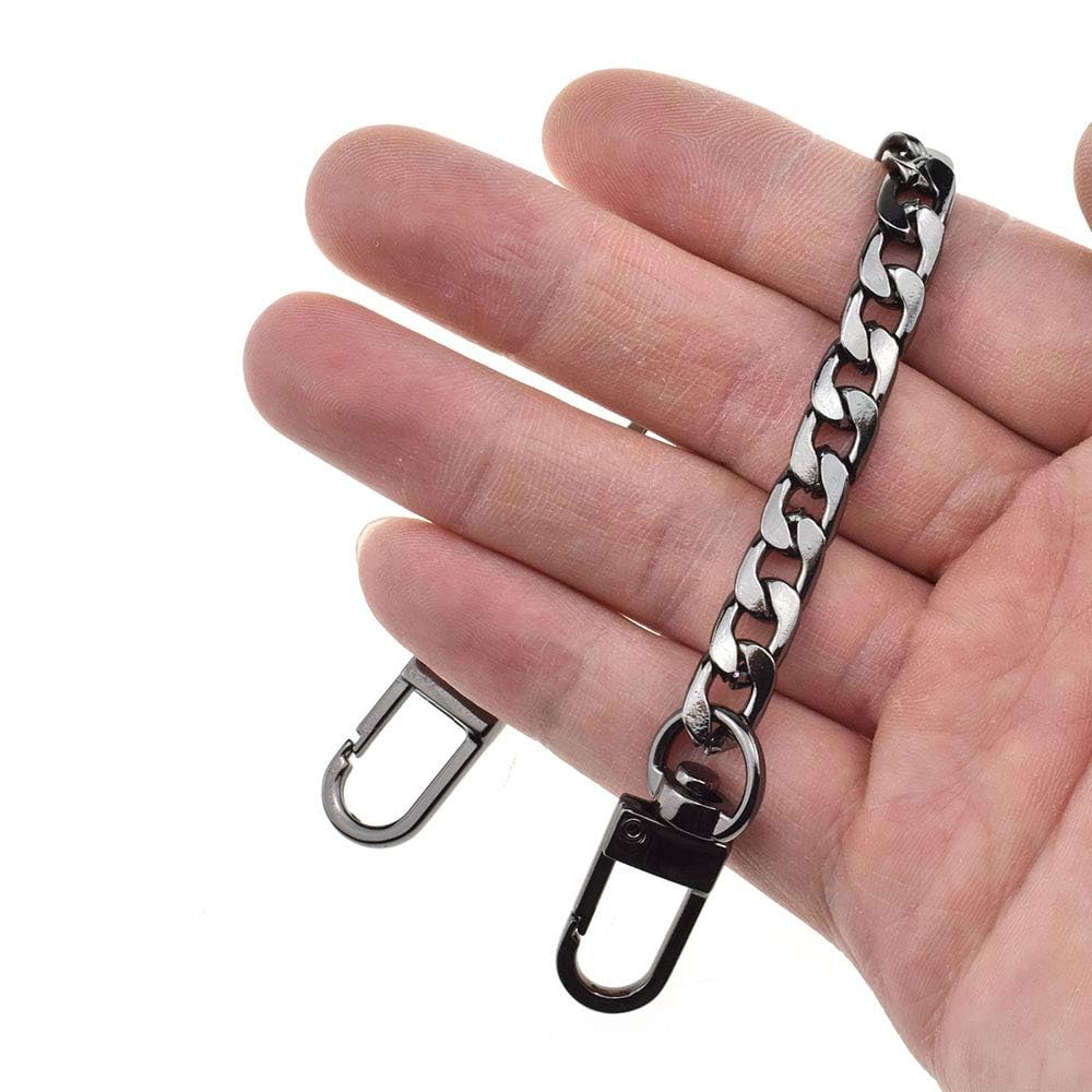 HAHIYO Mini Pochette Pung Kæde Rem Slank Bred 7mm til LV Længde 7,9 Tommer Ekstra Tykk 2,6mm Skinnende Sort til Håndtaske Tegnebog Clutch Komfortabel Flad Metal Rem 1 Pakke