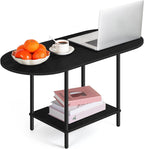 OYEAL Black Coffee Table for Living Room, 2-Tier Small Oval Center Table, Mid Century Farmhouse Round Tea Table with Storage Shelf for Small Space, Home Office, Living Room