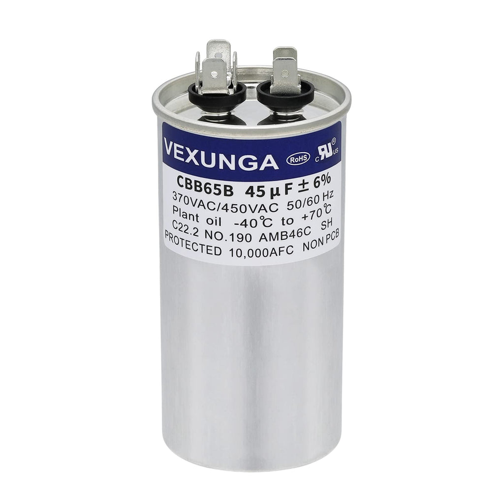 45/5 uF 45+5 MFD 370V or 440V Dual Run Start Round A/C Capacitor 45 5 uF 370 440 Volt VAC CBB65B Air Conditioner Capacitors for AC Unit Fan Motor Start or Heat Pump or Condenser Straight Cool