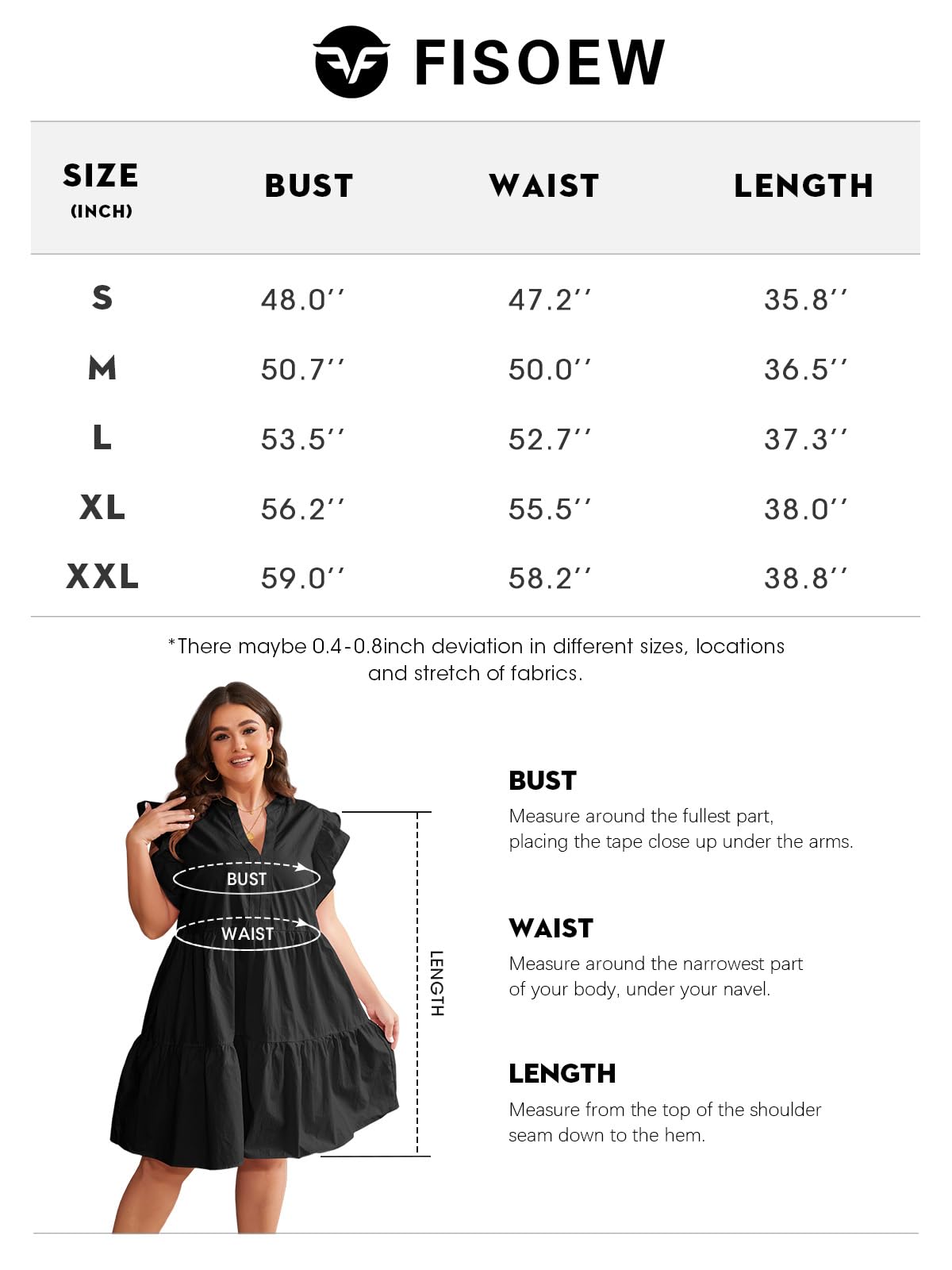 پیراهن‌های سایز بزرگ فیسو برای زنان تابستانی با آستین کوتاه چین‌دار، یقه هفت، پیراهن چندلایه تاب‌دار، مدل بَبی‌دال مینی، سفید