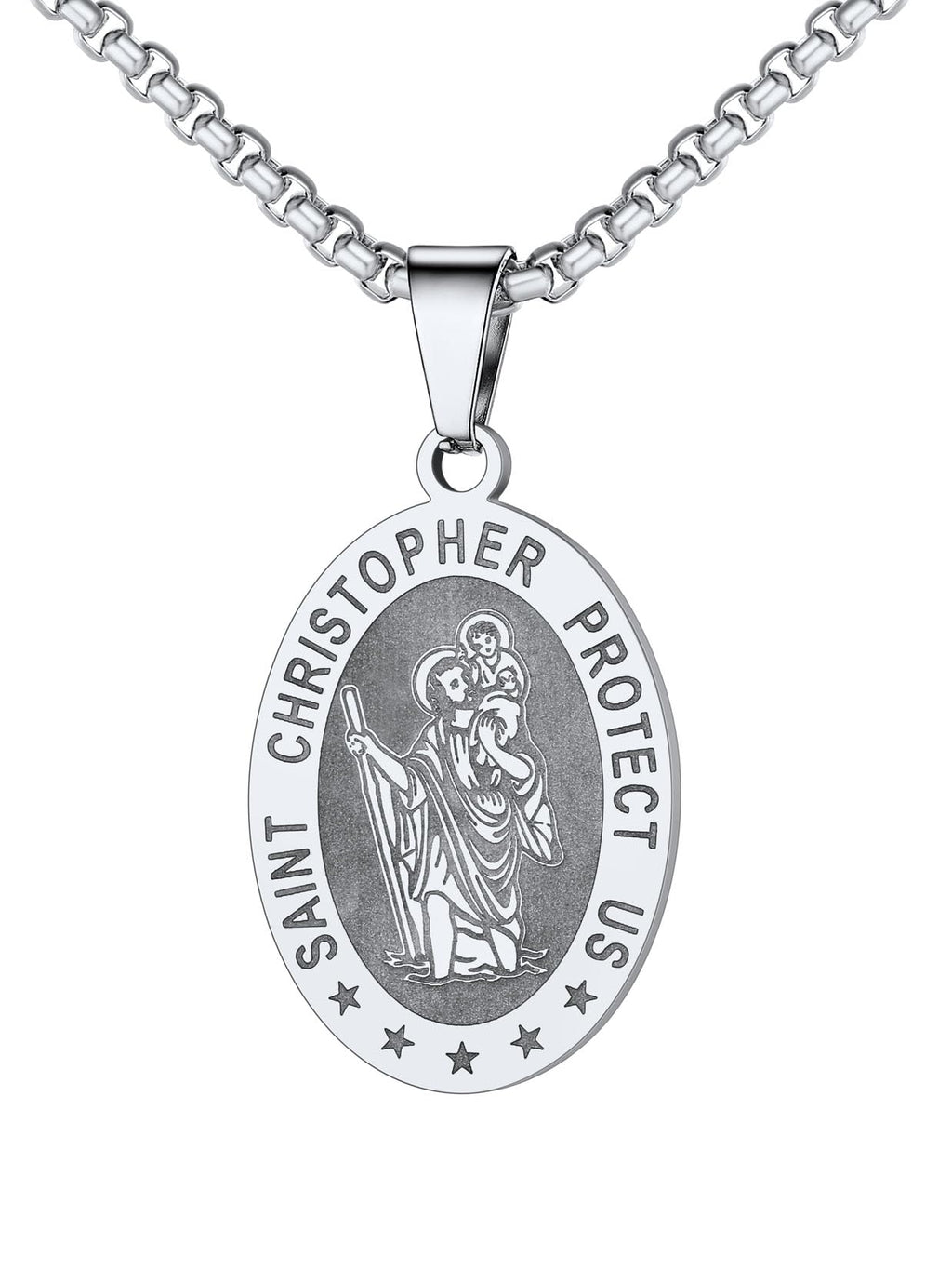 U7 St. Michael Necklace for Men Women Stainless Steel/18K Gold Plated Biblical Archangel Medal Round/Oval/Shield Patron Saint Christopher/Michael Pendant with 22" Box Chain