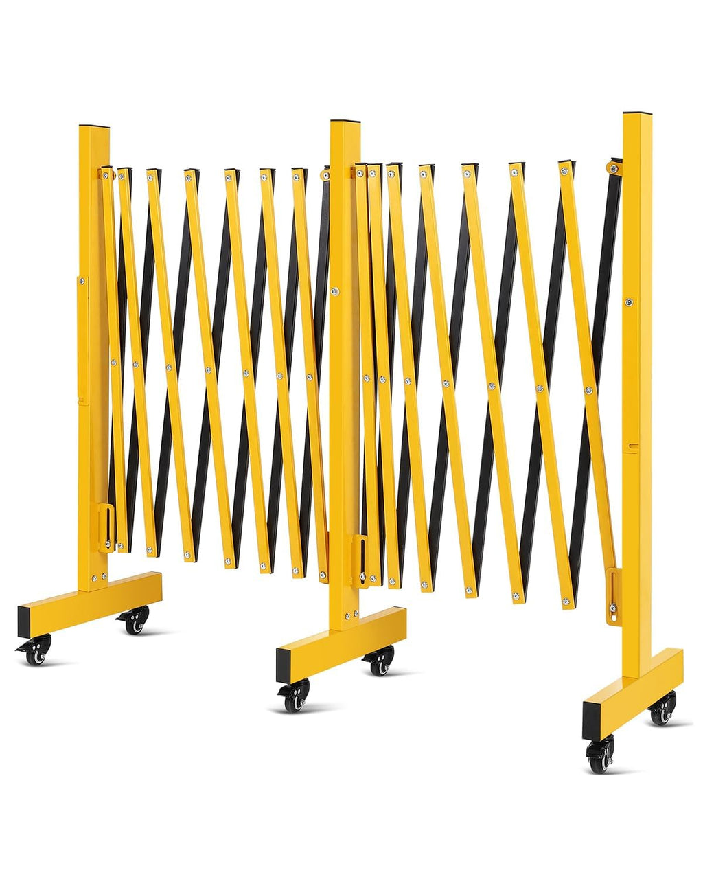 Folding Security Gate Expandable Barricade, Heavy-Duty Retractable Barrier with Wheels for Crowd Control, Traffic, Parking Lots, Warehouses & Residential Use, Lockable Casters, Weather-Resistant Steel