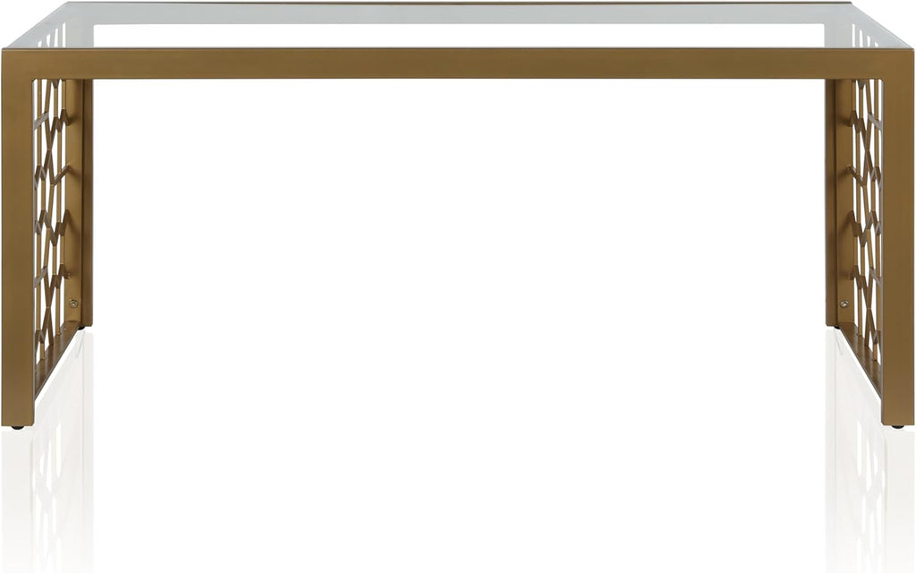 CosmoLiving by Cosmopolitan CosmoLiving Juliette Top, Soft Brass, Tempered Glass Coffee Table, 46.0 in x 24.0 in x 19.0 in