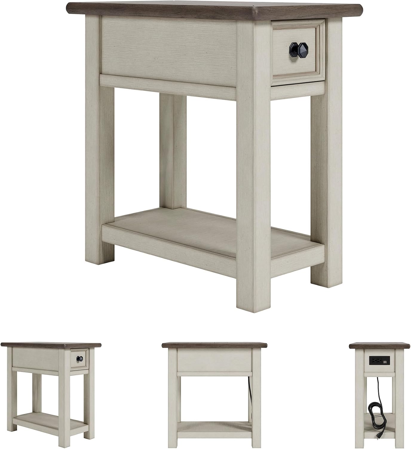 Signature Design by Ashley Bolanburg Farmhouse Chair Side End Table, Light Brown & Whitewash