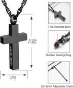 Cremation Cross Necklace for Ashes Stainless Steel Cross Urn Pendant Ashes Holder Memorial Jewelry-With Me Always