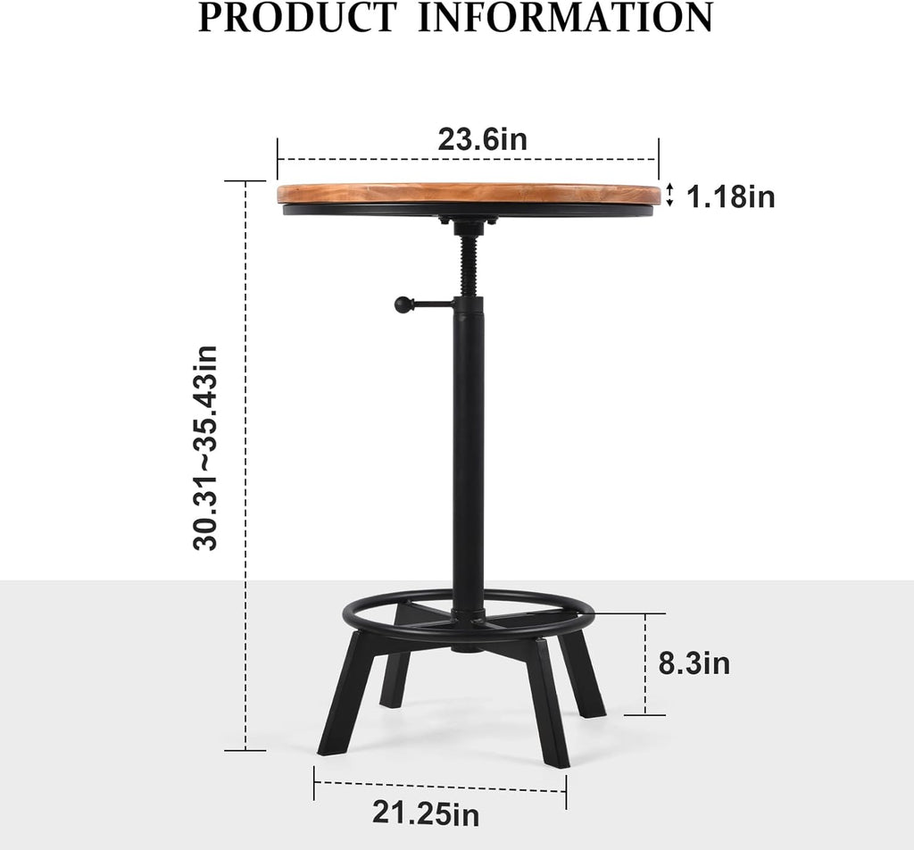 LOKKHAN Adjustable Swivel Bar Table 30"-35.4" Round Wood Tabletop 23.6" Dia, Rustic Industrial Kitchen Dining Living Party Office Coffee Bistro Breakfast Pub Table,Space-Saving
