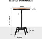 LOKKHAN Adjustable Swivel Bar Table 30"-35.4" Round Wood Tabletop 23.6" Dia, Rustic Industrial Kitchen Dining Living Party Office Coffee Bistro Breakfast Pub Table,Space-Saving