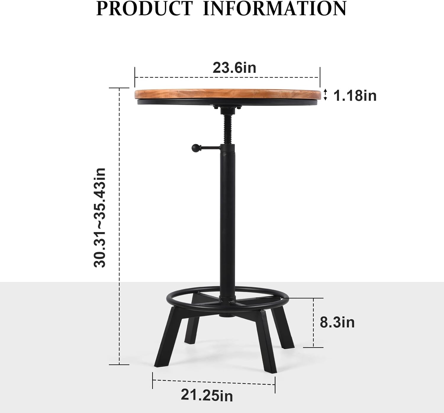 LOKKHAN Adjustable Swivel Bar Table 30"-35.4" Round Wood Tabletop 23.6" Dia, Rustic Industrial Kitchen Dining Living Party Office Coffee Bistro Breakfast Pub Table,Space-Saving