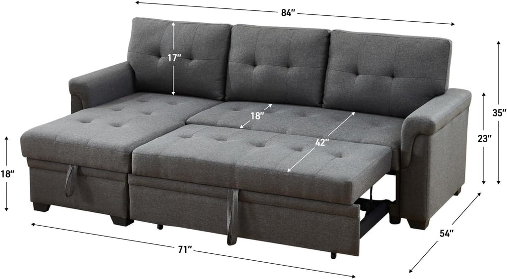 Lilola Home Lucca Sectional Sleeper Sofa - Versatile Sleeper Couch & Sofa Bed with Storage - Comfortable Couch with Storage, Small Sleeper Sofa counch