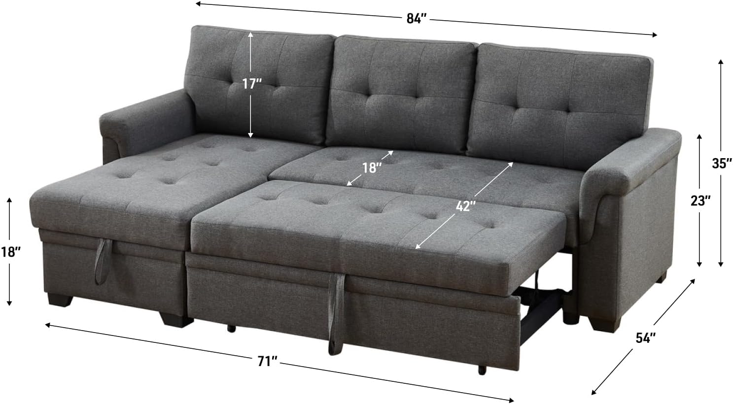 Lilola Home Lucca Sectional Sleeper Sofa - Versatile Sleeper Couch & Sofa Bed with Storage - Comfortable Couch with Storage, Small Sleeper Sofa counch