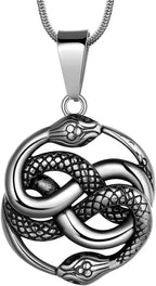 Hipunk Vintage Antique Infinity Snake Ouroboros Serpent Pendant Stainless Steel Necklace, Gothic Jewelry