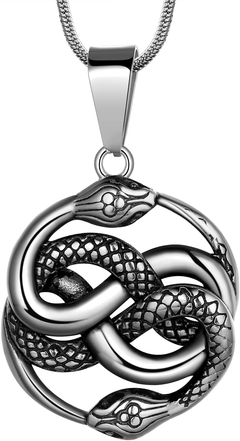 Hipunk Vintage Antique Infinity Snake Ouroboros Serpent Pendant Stainless Steel Necklace, Gothic Jewelry
