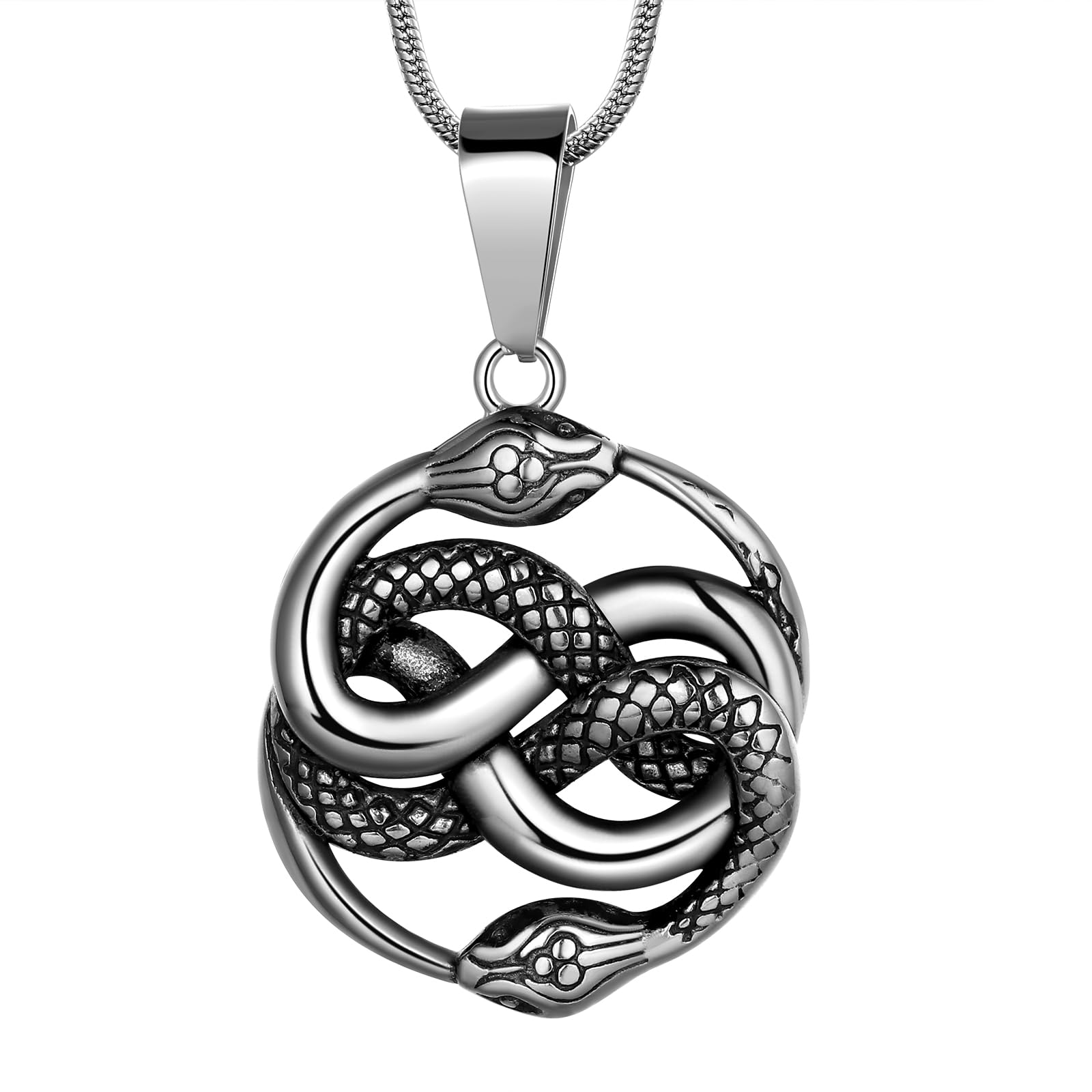 Hipunk Vintage Antique Infinity Snake Ouroboros Serpent Pendant Stainless Steel Necklace, Gothic Jewelry