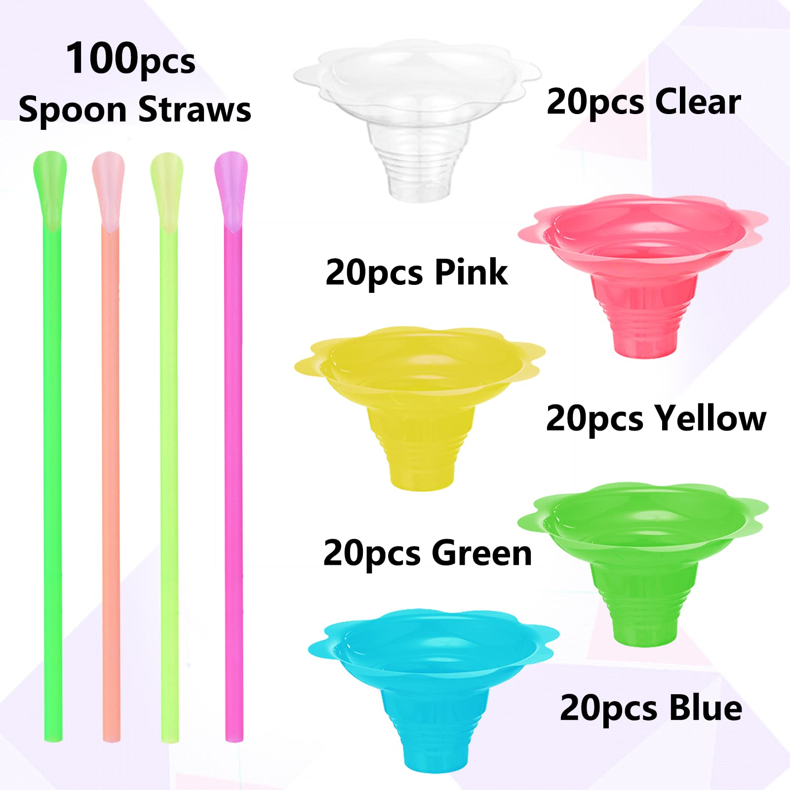 Adodotoe Snow Cone Cups, 100 pcs Shaved Ice Cups and 100 pcs Spoon Straws Snow Cone Bowls Ice Cream Bowls Flower Drip Cups for Birthday Party Summer Cookout,4 oz…