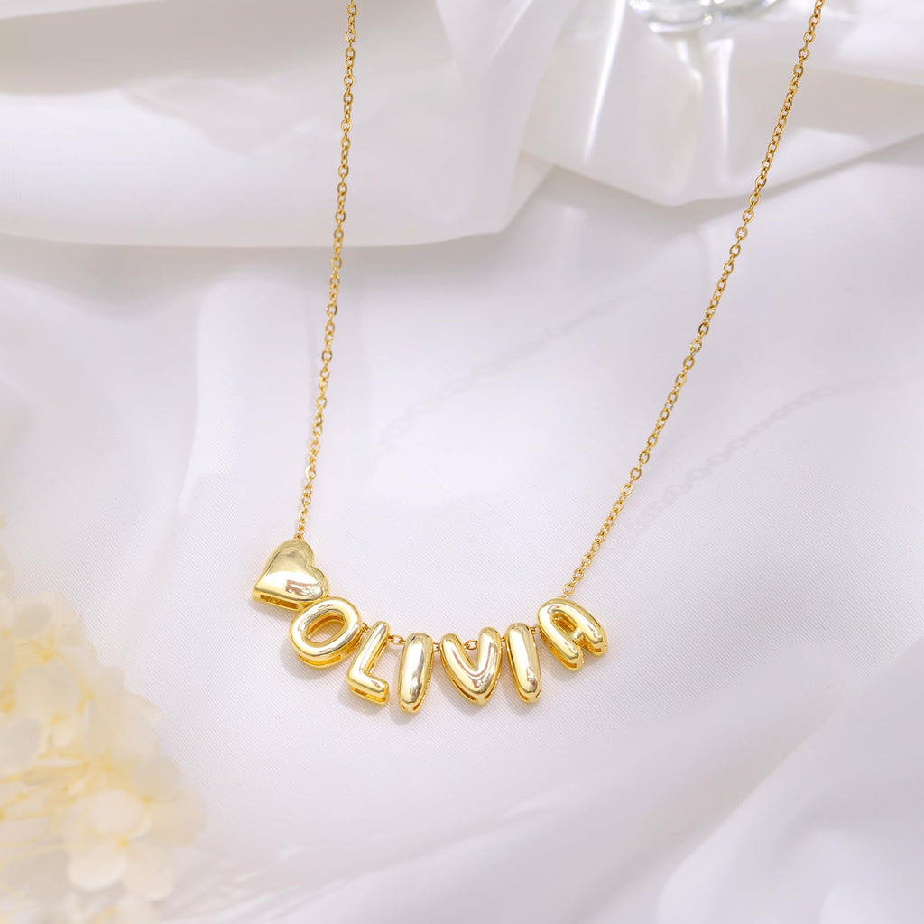 Yopicks Custom Bubble Letter Necklace, Personalized Name Necklaces for Women 14K Gold Plated Initial Necklace Mama Alphabet Pendant A-Z | Graduation Birthday Gifts for Women