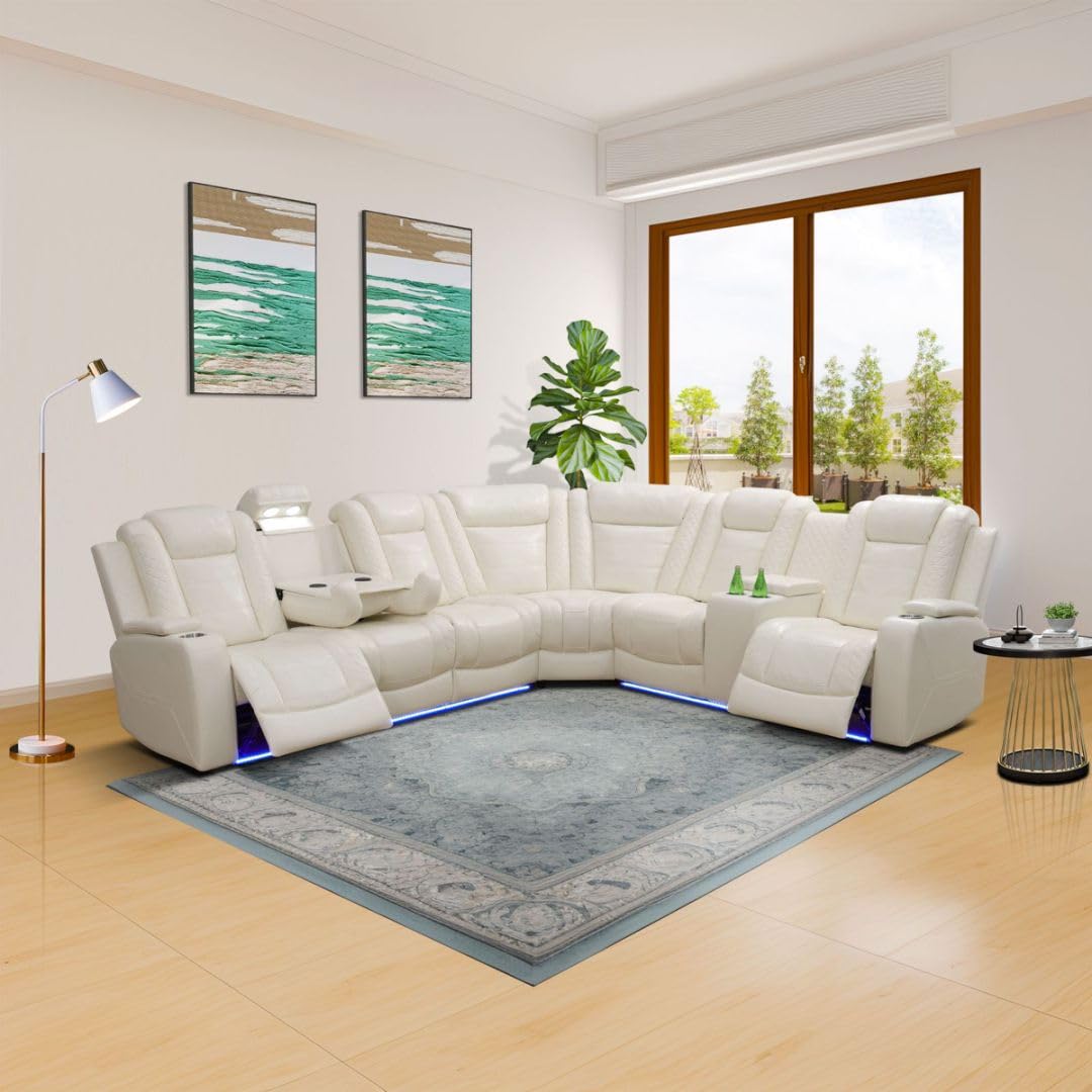 Power Recliner Sofa Set With LED, Leather Furniture Reclining Couch With USB Port/Storage/Cup Holder for Living Room Office Home (Sofa+Loveseat+Chair, Black)