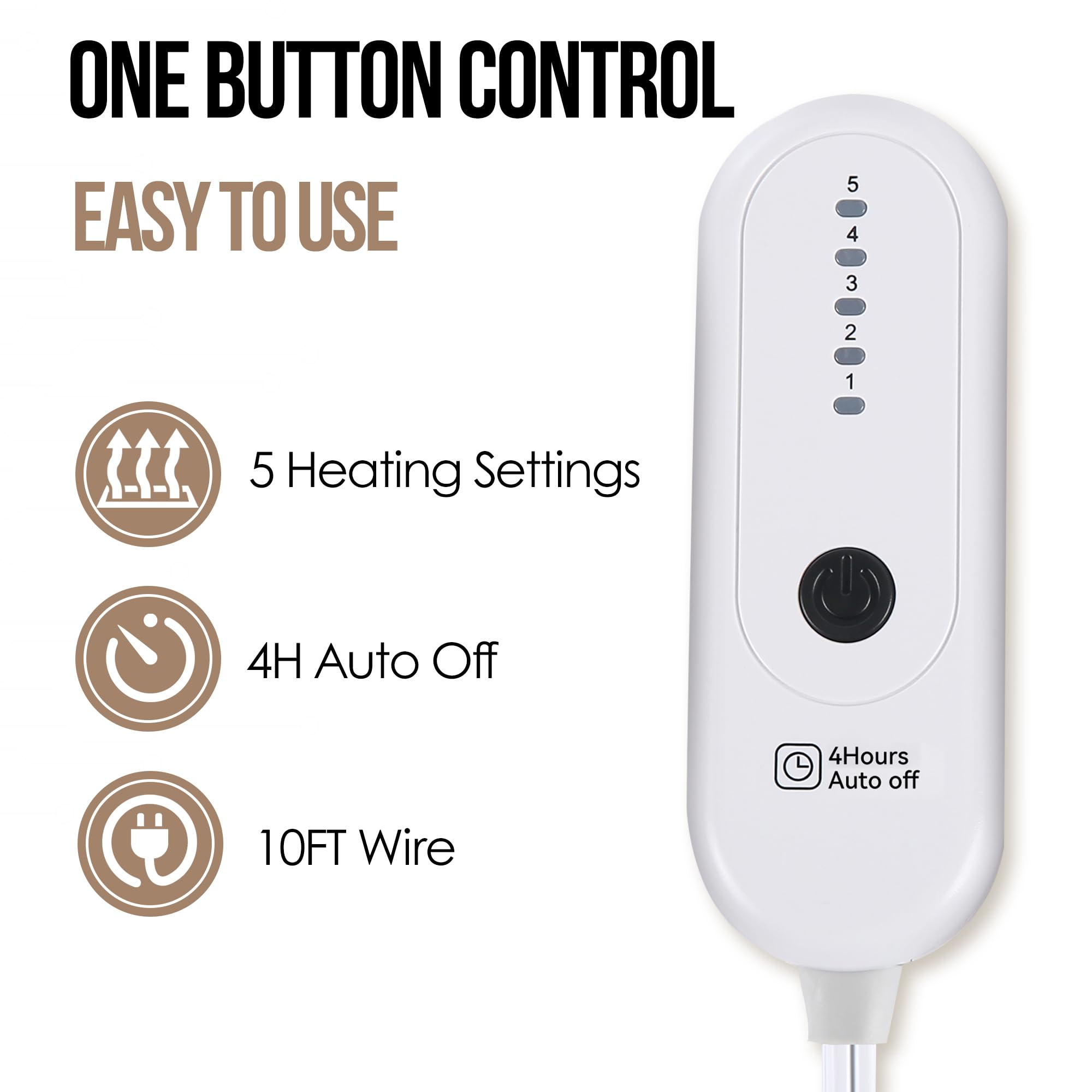 Coperta Elettrica Riscaldata Plaid con 5 Livelli di Riscaldamento e Spegnimento Automatico dopo 4 Ore, Plaid Riscaldato 50"x60" con Certificazione ETL e FCC per Casa e Ufficio, Lavabile in Lavatrice, Grigio Scuro