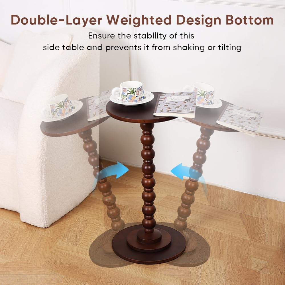 Round Side Table, Wood Drink Table for Small Spaces, Round End Table for Living Room, Bedroom, Sofa Couch, Corners (Classic, Brown)