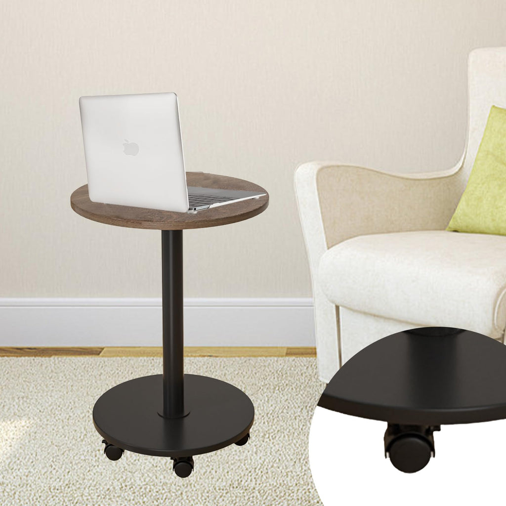 Pedestal Side Table Round with Wheel, Rotating Couch Tables That Slide Under, Small Side Table for Living Room and Bedroom Sofas, Beds, Mini Coffee Tables, (H) 22.4 *(W) 11.8 (Assembly Required)