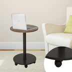 Pedestal Side Table Round with Wheel, Rotating Couch Tables That Slide Under, Small Side Table for Living Room and Bedroom Sofas, Beds, Mini Coffee Tables, (H) 22.4 *(W) 11.8 (Assembly Required)