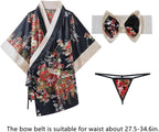 SIQITECHNO Womens Floral Kimono Bathrobe Mini Dress Nightgown Nightwear Japanese Short Yukata Sleepwear Outfit Belt Lingerie