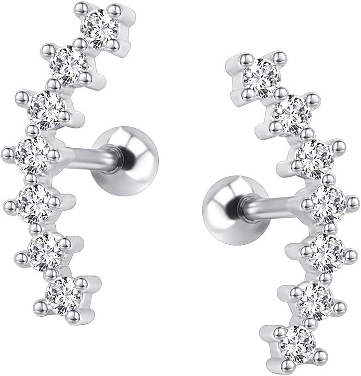 ZS Curve Seven Stud CZ Stud Earrings 316L Stainless Steel Ear Helix Conch Cartilage Piercing