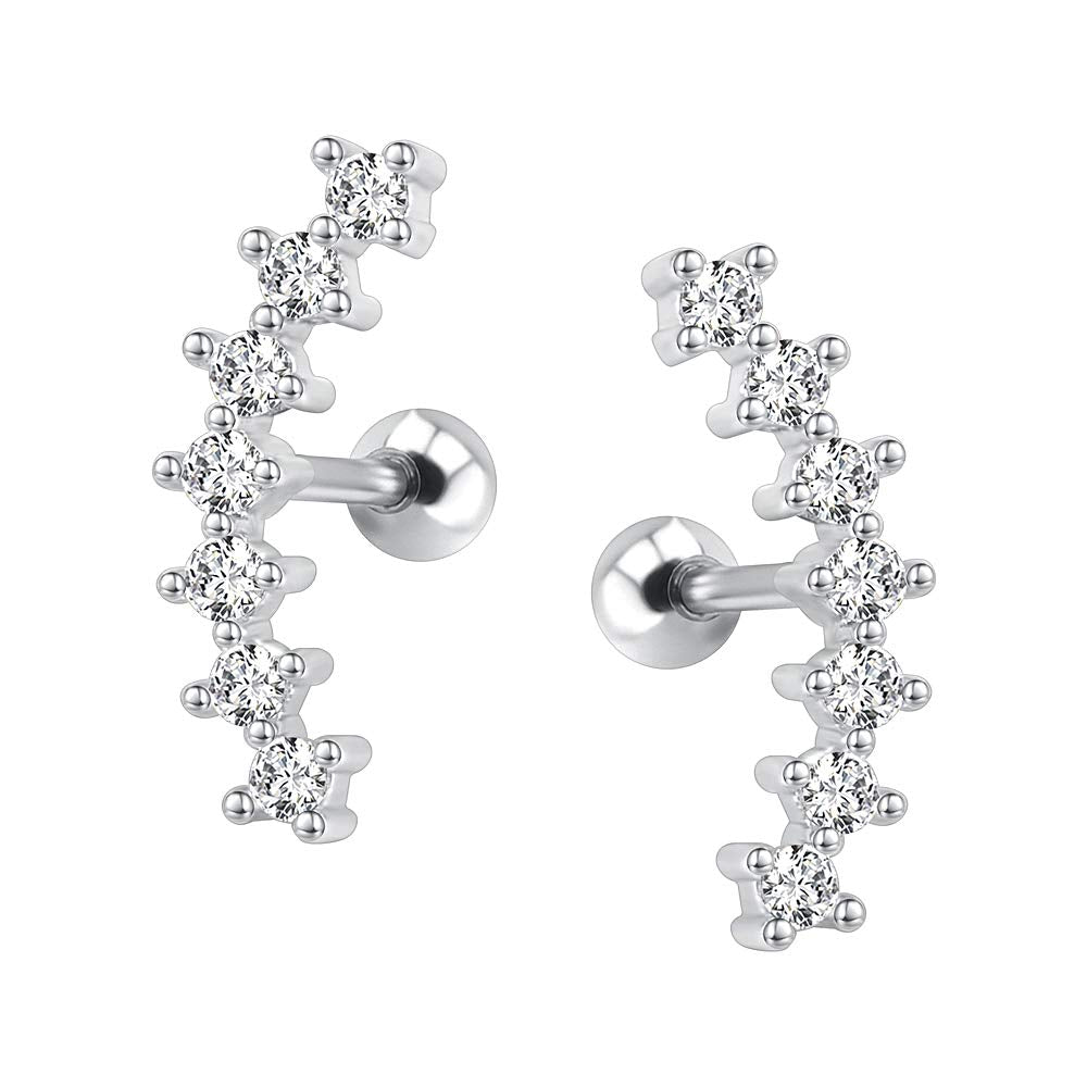 ZS Curve Seven Stud CZ Stud Earrings 316L Stainless Steel Ear Helix Conch Cartilage Piercing