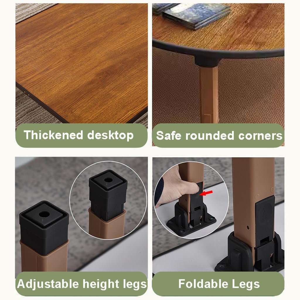 Folding Round Japanese-Style Tea Coffee Table Low Table, Foldable Dining Table, Study Table, Small Desk, for Tatami Sitting On The Floor Bedroom Bay Window Tea Room, Space Save(60 * 30cm)