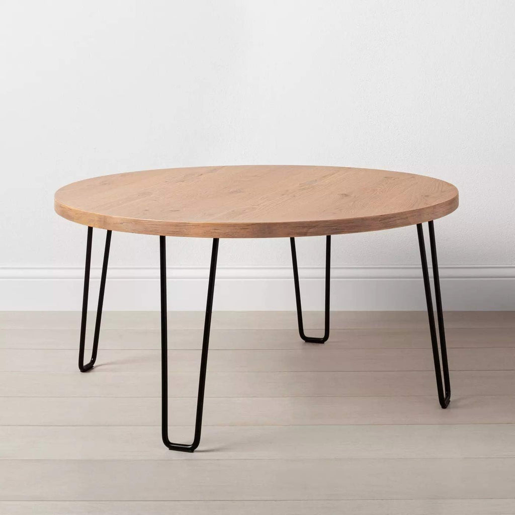Shivpiin 36" Round Wood & Wire Coffee Table