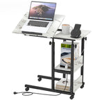 Hadulcet C Shaped Side Table Adjustable, Height Adjustable C Table with Wheels and Storage Shelves for Couch Bed Recliner Dark Grey