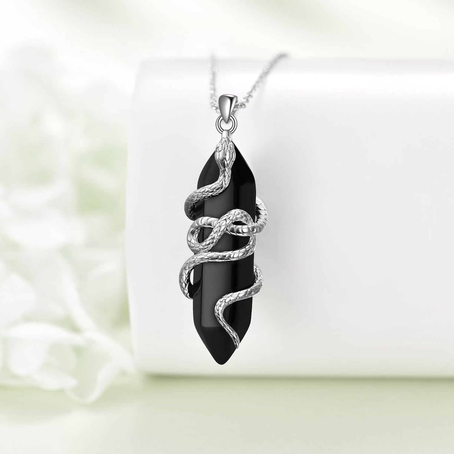 Snake Necklace Sterling Silver Black Tourmaline Snake Pendant Animals Jewelry Gifts for Women Men