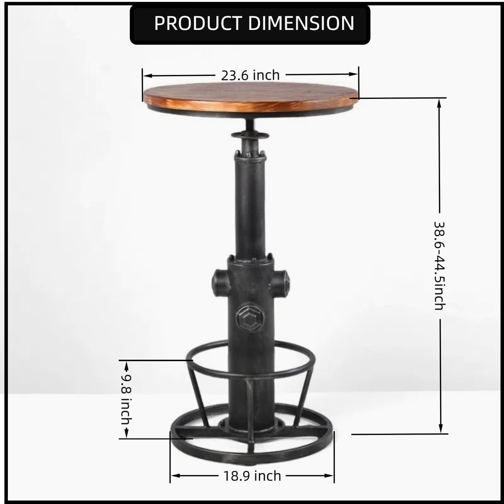 Industrial Bar Table Swivel Round Wooden Top Height Adjustable 38.6-44.4inch Vintage Kitchen Dining Chair Coffee Table Hydrant Design Bistro Table