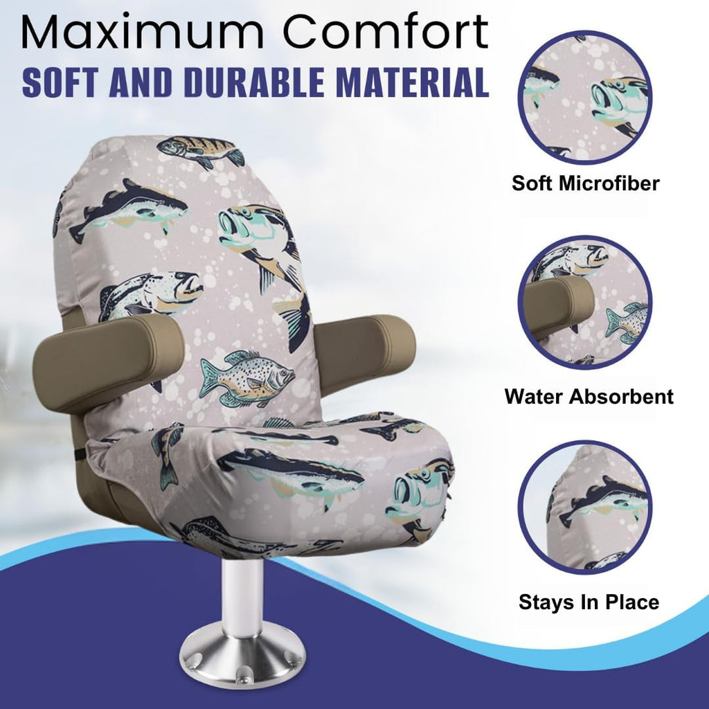 Boat Seat Cover - Microfiber, Quick-Dry, Universal Fit, Stylish Bass Design for Captain's Chairs, Pontoon Towel Seat Covers