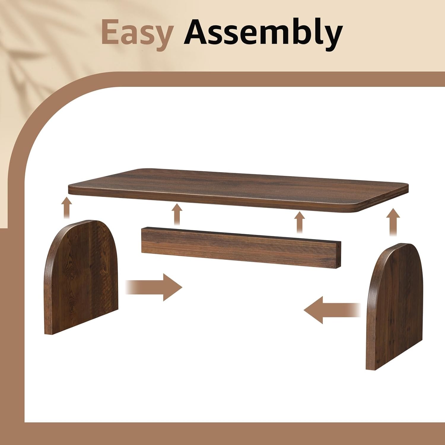 Farmhouse Coffee Table for Living Room - Dark Wood Rustic Rectangle Coffee Table Walnut, Solid Wooden Brown Center Table