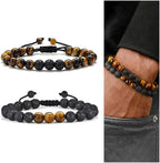 M MOOHAM Natural Stone Bracelets for Men - 8mm Tiger Eye, Matte Agate, Lava Rock - Teen Boys Gifts for Birthday, Anniversary, Christmas