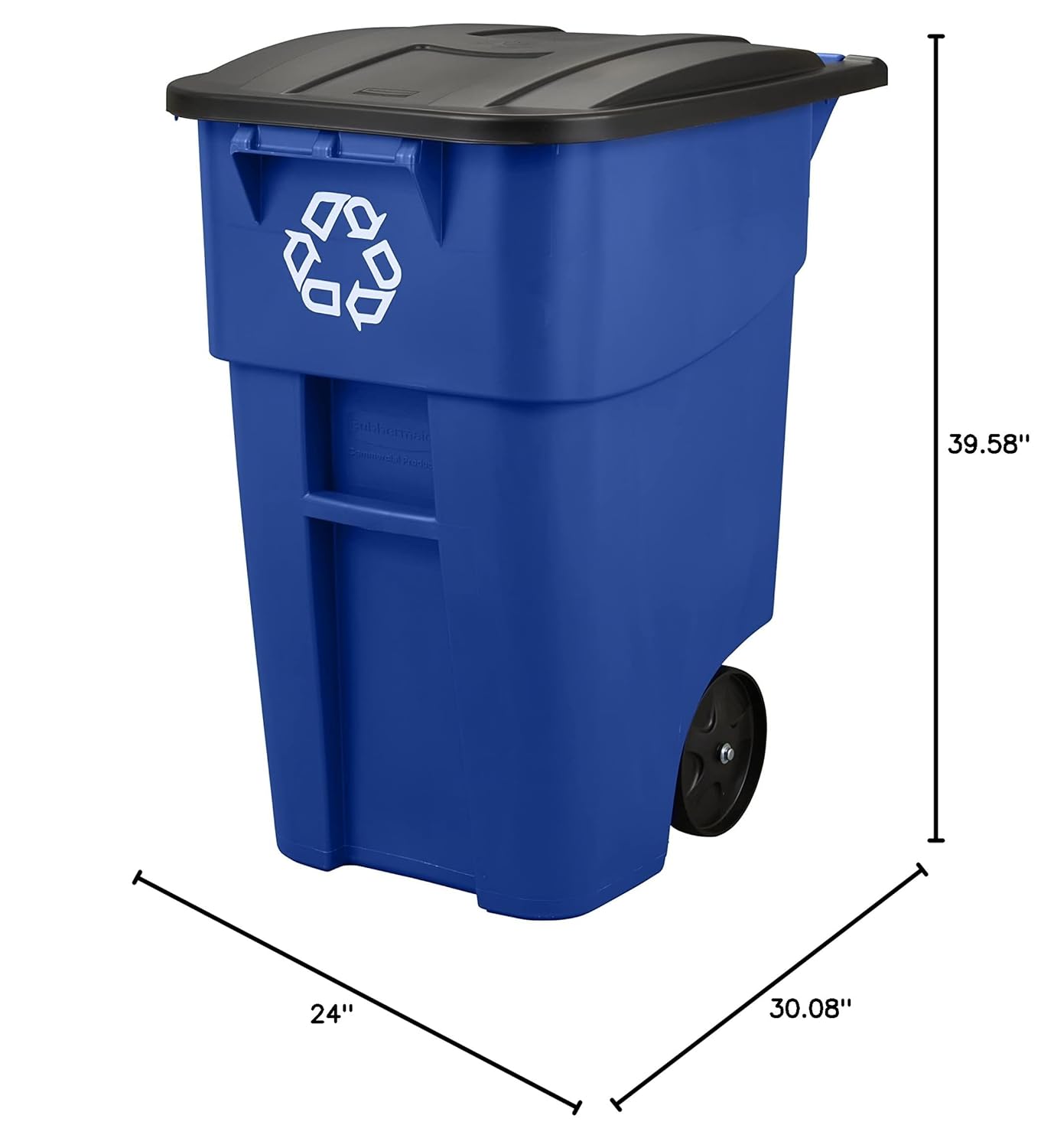Rubbermaid Commercial Products BRUTE Rollout Heavy-Duty Wheeled Recycling Can/Bin, 50-Gallon, Blue Recycling, for Restaurants/Hospitals/Offices/Warehouses/Garage