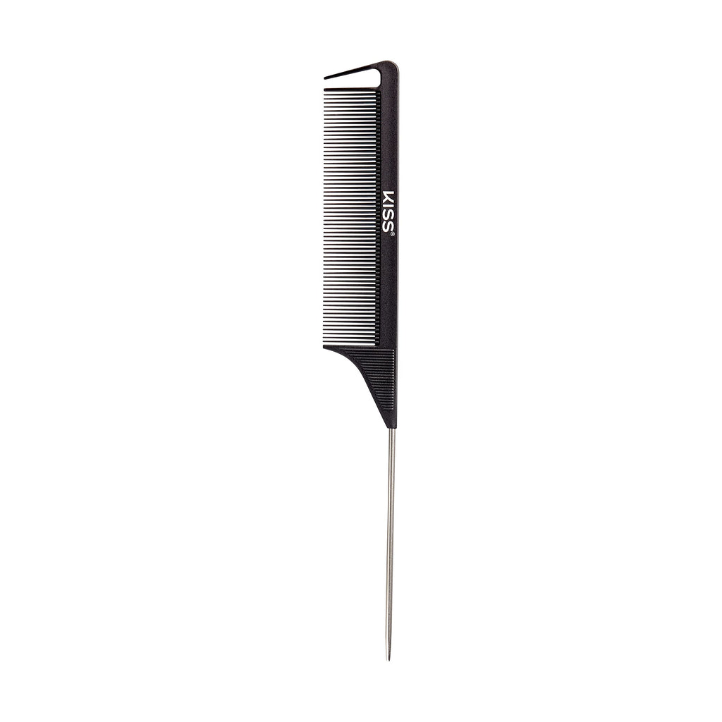 KISS Colors & Care Professional Pin Tail Parting Comb for Sectioning, Teasing, Detangling, Grooming, General Styling - Anti Static & Heat Resistant For All Hair Types Black