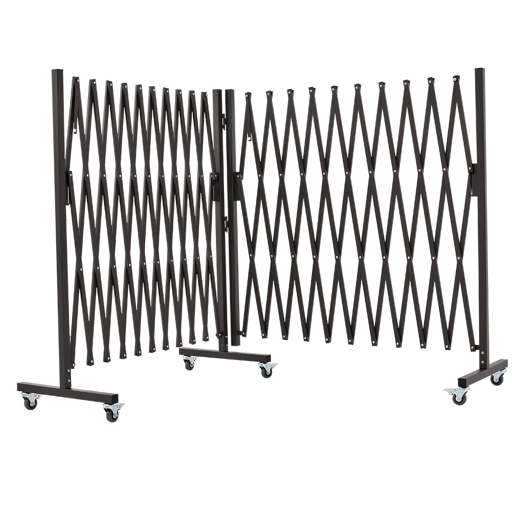 GYMTIME Expandable Barricade, Metal Safety Barrier with Casters, Mobile Folding Security Gate, 11 FT, Adjustable Traffic Temporary Fence for Warehouse Shopping Mall