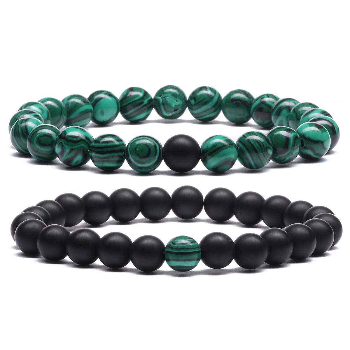 MengPa Mens Beaded Bracelets Couples Matching Bracelet Set Lava Rock Beads for Women Stone Jewelry