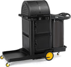 TUFFIOM Janitorial Cart with Key-Locking Cabinet, 3-Shelf Commercial Cleaning Cart with Wheels, Housekeeping Caddy with Locker, Black, Great for Hotel, Stores, Schools, and Business