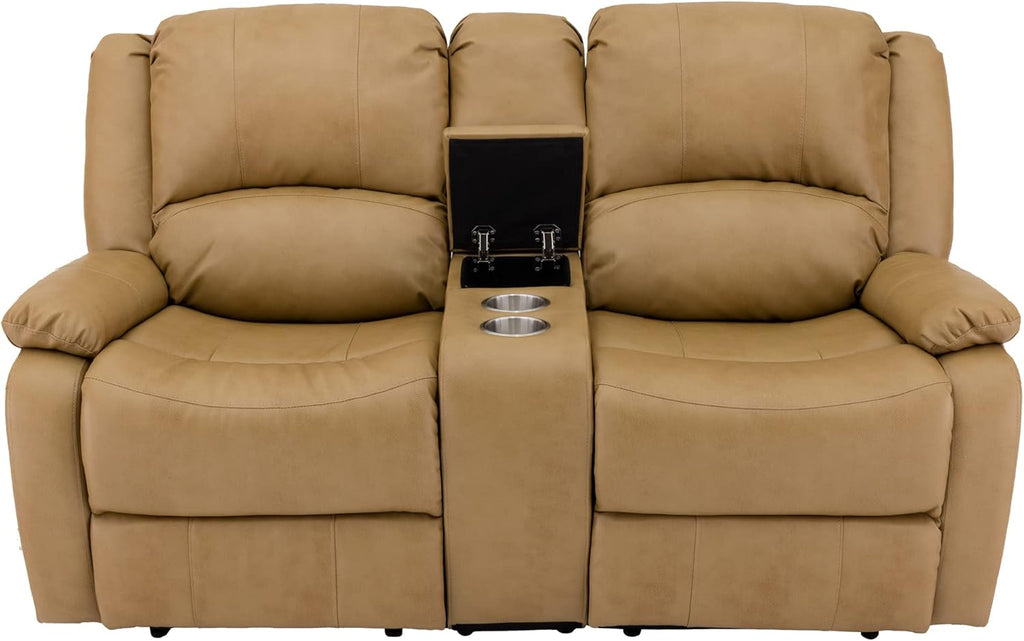 RecPro Charles 67" Double Recliner RV Sofa | Zero Wall Loveseat for Camper | Wall Hugger Couch | Fifth Wheel Theater Seating | Upgraded 2023 Fabric (Toffee)
