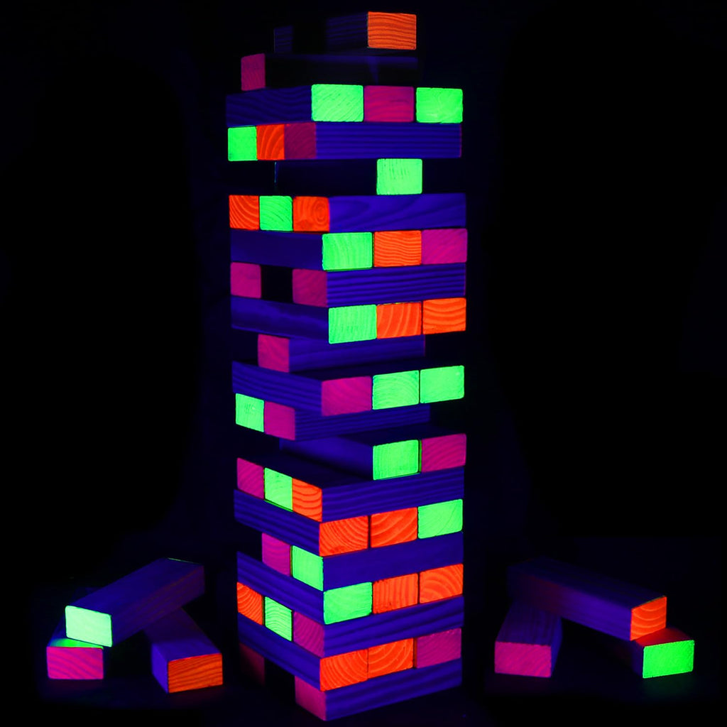 54 Piece Giant Tumble Tower Outdoor Games, Glow in The Blacklight Tumble Tower Yard Games,Outdoor Board Game for Kids and Adults for Family Game Night (Giant)