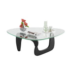 WLIVE Coffee Table, Small Glass Coffee Table with Solid Wood Legs, 32.7" Mid Century Triangle Living Room Tables, Modern Center Table for Small Spaces Living Room, Reception, Office, Natural