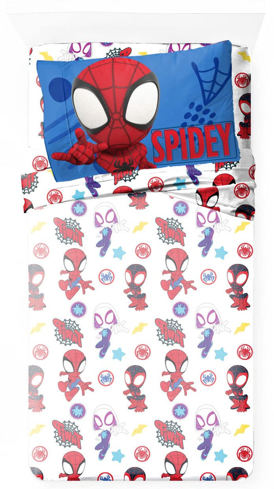 Jay Franco Marvel Spidey and His Amazing Friends Team Spidey Twin Size Sheet Set - 3 Piece Set Super Soft and Cozy Kid’s Bedding - Fade Resistant Microfiber Sheets (Official Marvel Product)