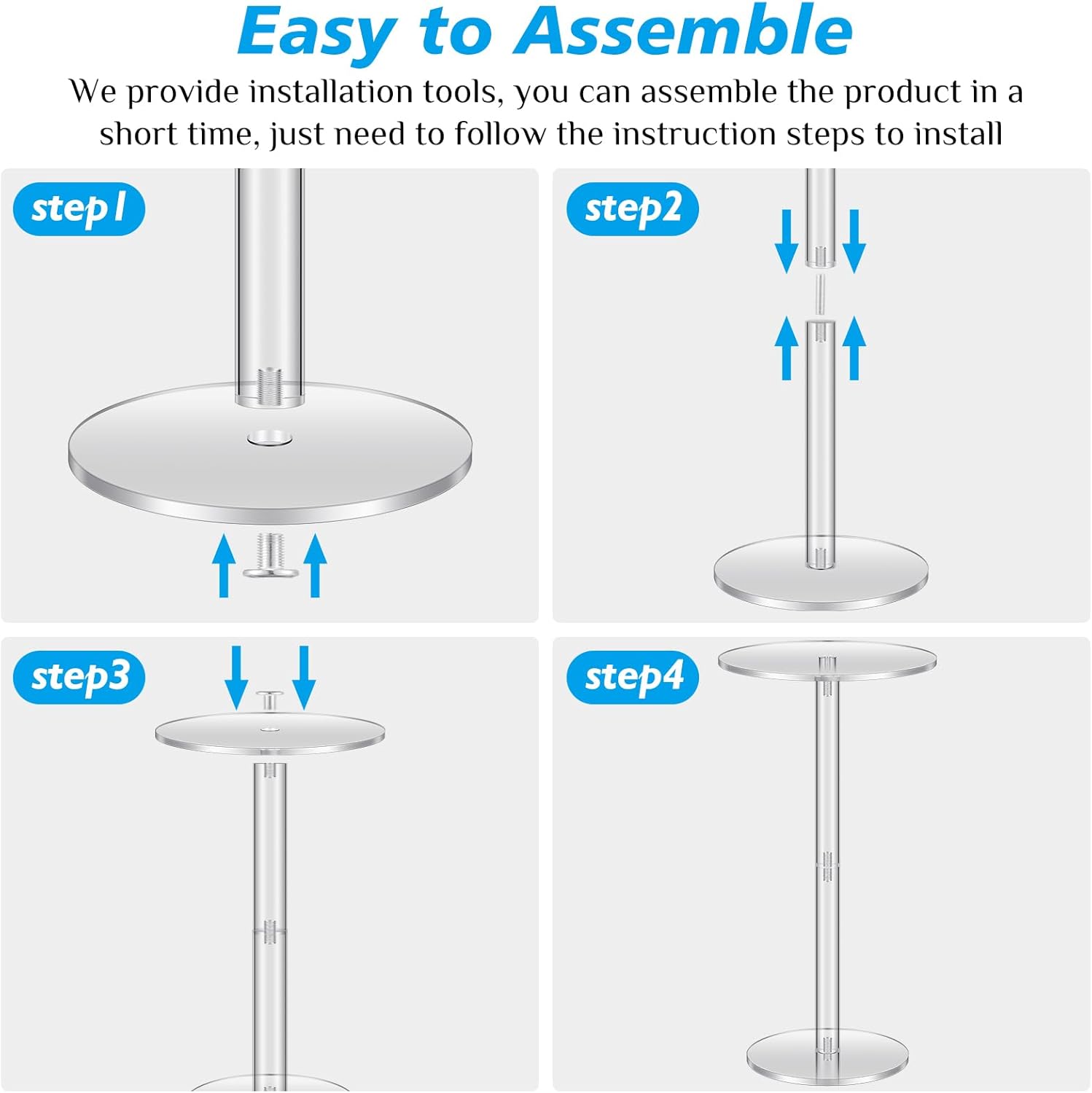 2 Pcs Acrylic Drink Side Tables 10 l x 10 W x 24.2 H Clear Living Room Round Coffee Cocktail Tables for Small Space End for Living Room Balcony Bedroom Easy Assembly