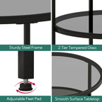 Yusong Round Glass Coffee Tables for Living Room, 2-Tier Circle Coffee Table with Storage, 26" Modern Center Accent Table with Light Black Glass, Small End Table for Small Space, Bedroom