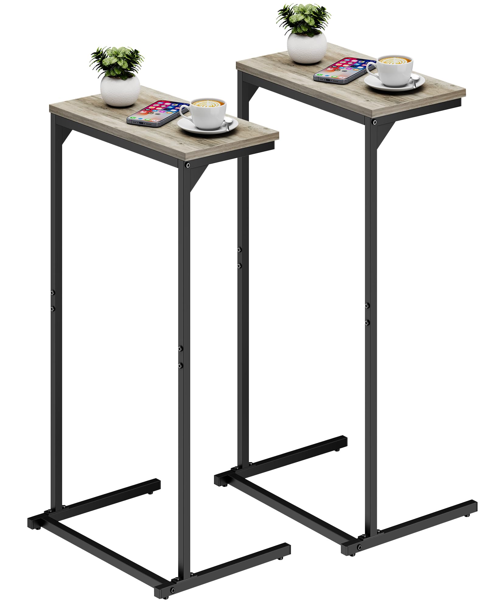 TUTOTAK C Shaped End Table, Tv Tray, Small Side Table, 28.7 inch Tall Couch Table, Tray Table, Sofa Table, Living Room, Bed Room, Brown TB01BB071